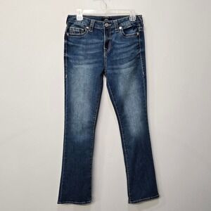 True Religion Becca Mid Rise Bootcut Jeans Women 29 Blue Stretch Flare Stitching